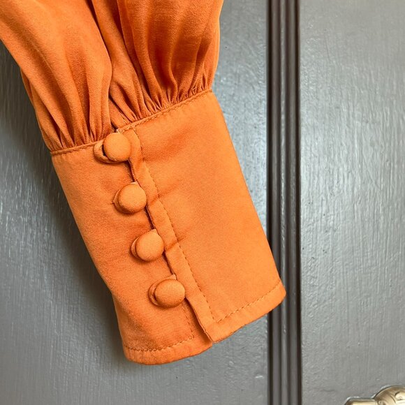 Free People Rust Orange Open Back Satin Top Blouse Tie High Neck XS Extra Small - Picture 9 of 14